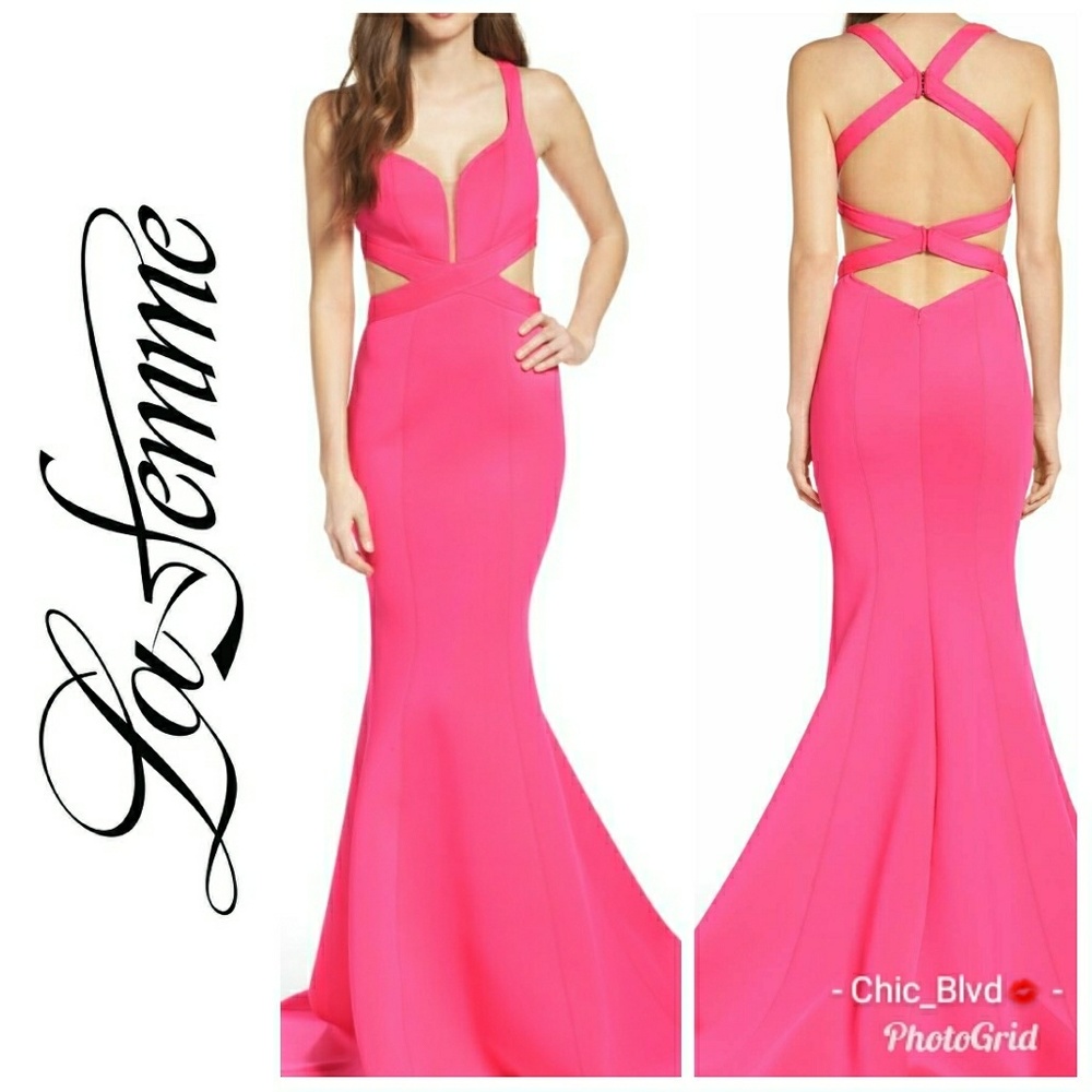 La Femme Neoprene Scuba Mermaid Gown